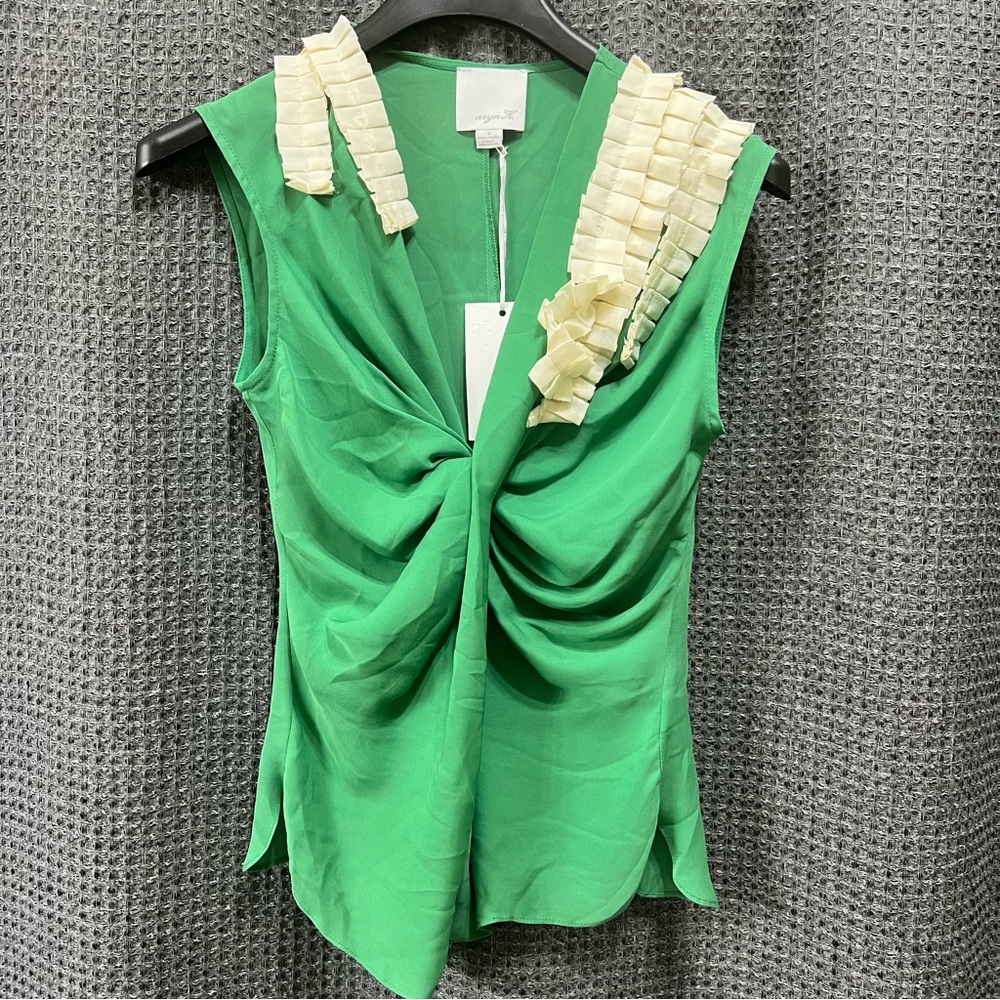 Aryn K. 100% Silk Top with Ruffle Detailing Size Small NWT